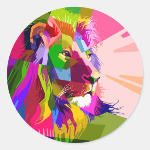 Adesivo Redondo Design-6452 Prismático Colorido de Leão