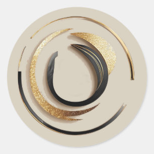 Adesivo Redondo Design Abstrato Elegante Dourado e Preto