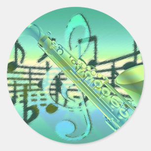 Adesivo Redondo Design Abstrato Pastel de Saxofone