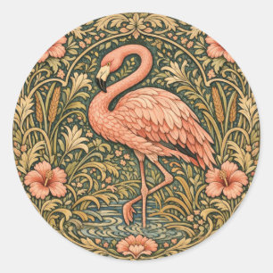 Adesivo Redondo design art nouveau Flamingo Rosa Vintage
