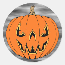 Adesivo Redondo Design Assustador de Jack-o'-Lantern de Halloween