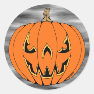 Adesivo Redondo Design Assustador de Jack-o'-Lantern de Halloween