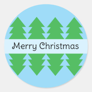 Adesivo Redondo Design Azul de Árvore Simples, Feliz Natal