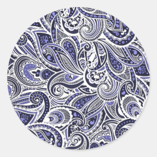 Adesivo Redondo Design branco azul bonito dos padrões de paisley
