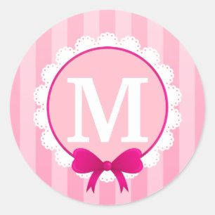 Adesivo Redondo Design branco cor-de-rosa bonito monograma