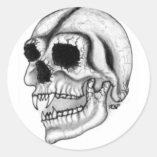 Adesivo Redondo design branco e preto do crânio do vampiro