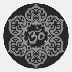 Adesivo Redondo Design cinzento e preto floral de Aum