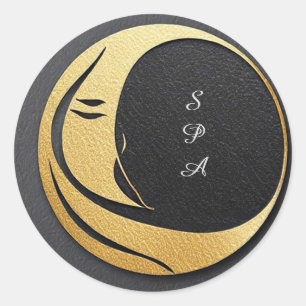 Adesivo Redondo Design Circular Abstrato em Ouro e Preto Elegante