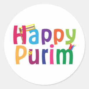 Adesivo Redondo Design colorido feliz de Purim