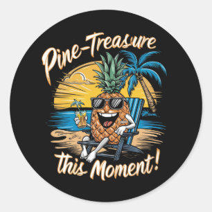 Adesivo Redondo Design com abacaxi em praia