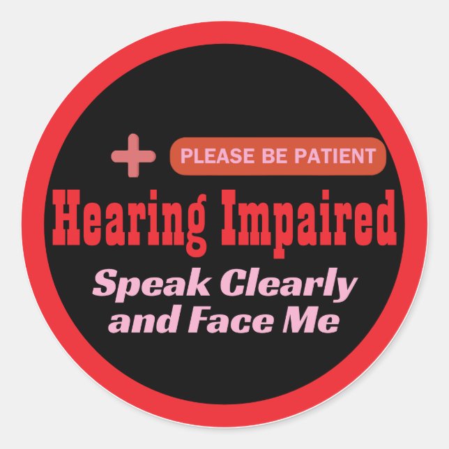 Adesivo Redondo design com deficiência auditiva elegante - preto e (Frente)