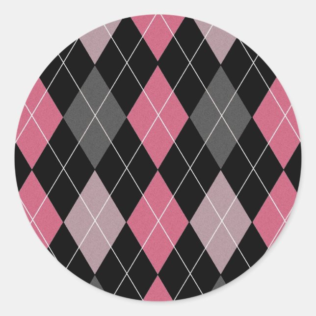 Adesivo Redondo Design com Padrão de Cor Rosa, Cinza e Estilo Negr (Frente)