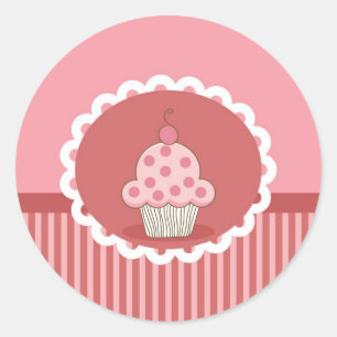 Adesivo Redondo Design cor-de-rosa do cupcake