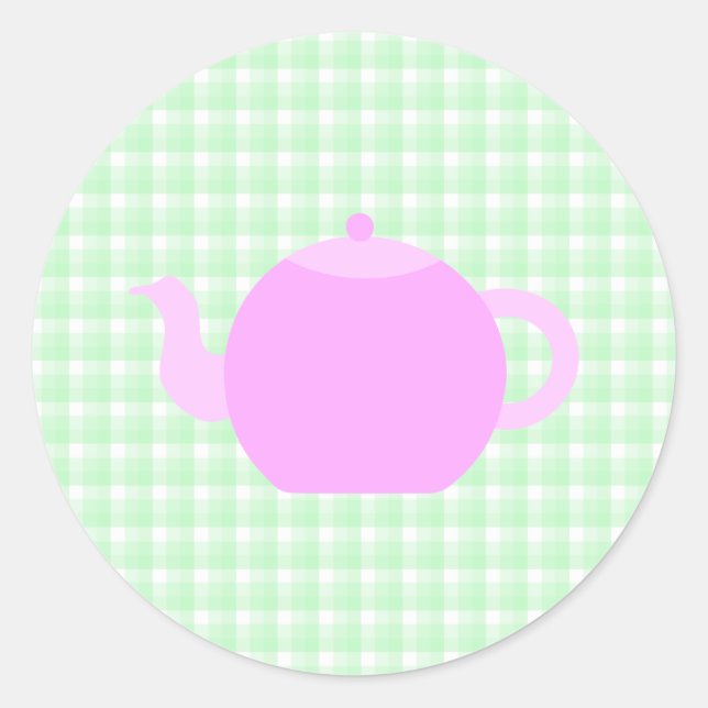 Adesivo Redondo Design cor-de-rosa no Green Check. (Frente)