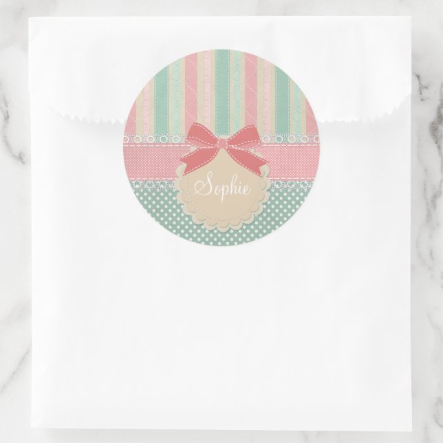 Adesivo Redondo Design Cute Pastel de Bolinhas e Listras (Bolsa)