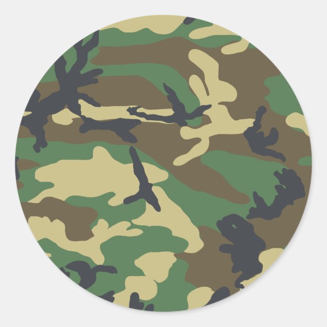 Adesivo Redondo Design da Camouflage Woodland (Frente)