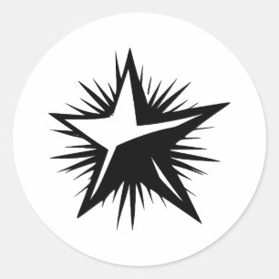 Adesivo Redondo Design da Estrela Mínima Preta e Branca