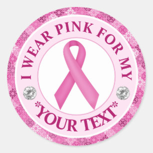 Adesivo Redondo Design da Fita Rosa de Conscientização sobre o Cân