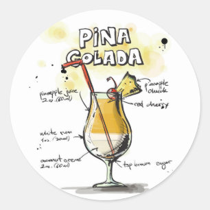 Adesivo Redondo Design da receita da bebida de Pina Colada