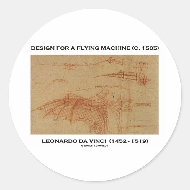 Adesivo Redondo Design Da Vinci Para Uma Máquina Voadora (Frente)
