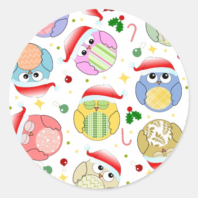 Adesivo Redondo Design das Corujas de Natal (Frente)