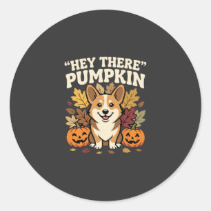 Adesivo Redondo Design de Abóbora Olá da Corgi no Halloween