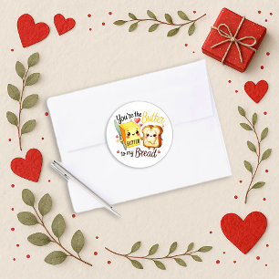Adesivo Redondo Design de Amor de Manteiga e Pão Kawaii Fofo