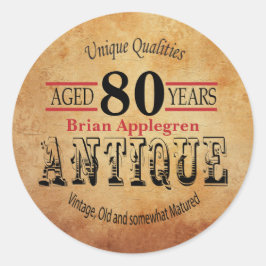 Adesivo Redondo Design de Aniversário de 80 de Idade, Antiguidade