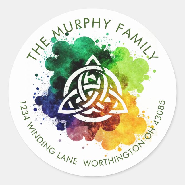 Adesivo Redondo Design de Aquarela Celta Grunge Colorida (Frente)