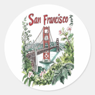 Adesivo Redondo Design de Aquarela da ponte de Ouro San Francisco