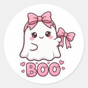 Adesivo Redondo Design de Arco de Fantasma de Halloween Rosa Fofo