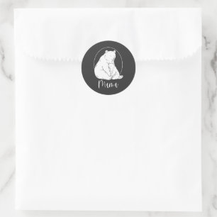 Adesivo Redondo Design de Arte de Linha Minimalista da Mamãe Urso