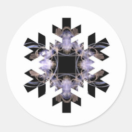 Adesivo Redondo Design de Arte Fractal, tipo floco de neve, preto