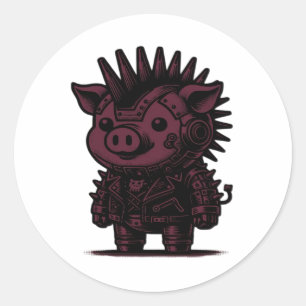 Adesivo Redondo Design de Arte Vintage Clássico de Cyborg Sloth Wh