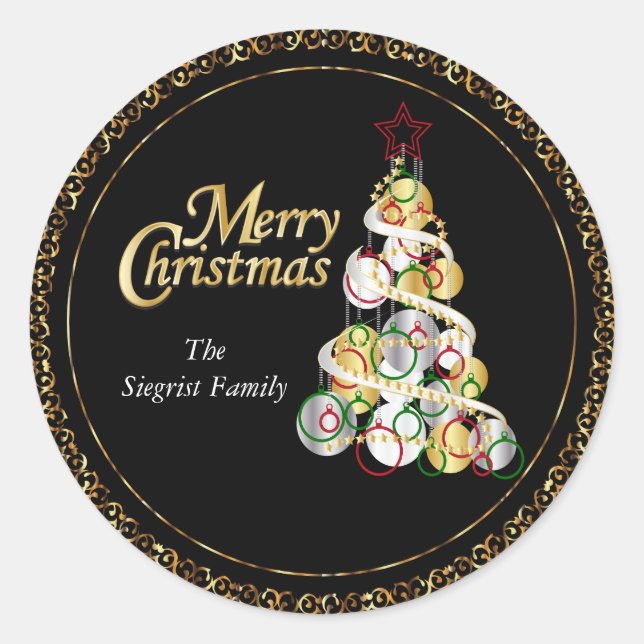 Adesivo Redondo Design de Árvore de Natal Elegante (Frente)
