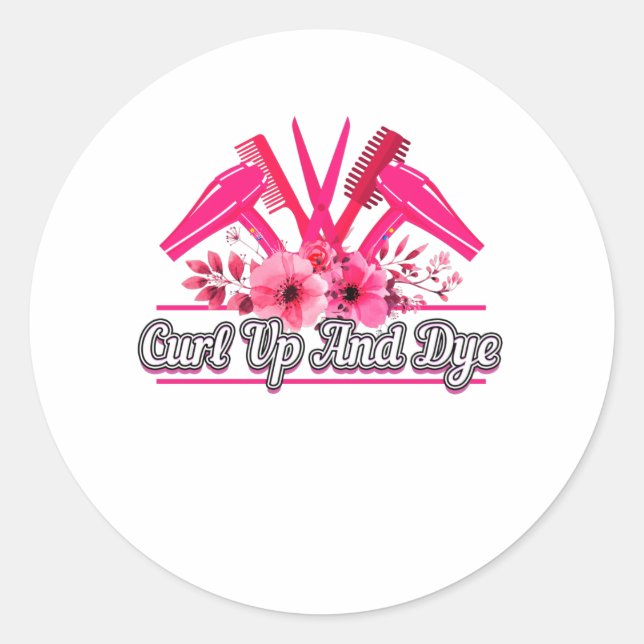 Adesivo Redondo Design de barbeiro, tesoura, pente, secador de cab (Frente)