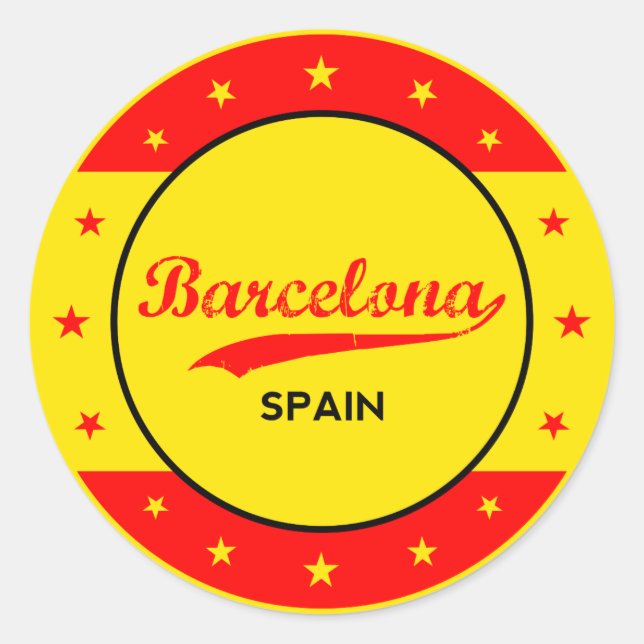 Adesivo Redondo Design de Barcelona com bandeira de Espanhas (Frente)