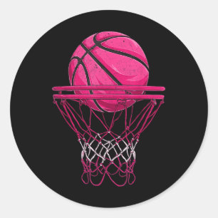 Adesivo Redondo Design de basquete rosa vintage para mulheres e me