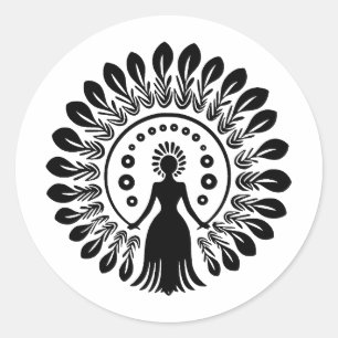 Adesivo Redondo Design de Boho Minimalista Preto e Branco