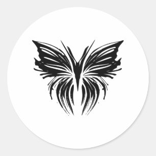 Adesivo Redondo Design de Borboleta Minimalista BW