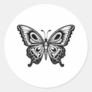 Adesivo Redondo Design de Borboleta Monocromática Elegante