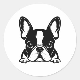 Adesivo Redondo Design de Buldogue Francês Monocromático Elegante