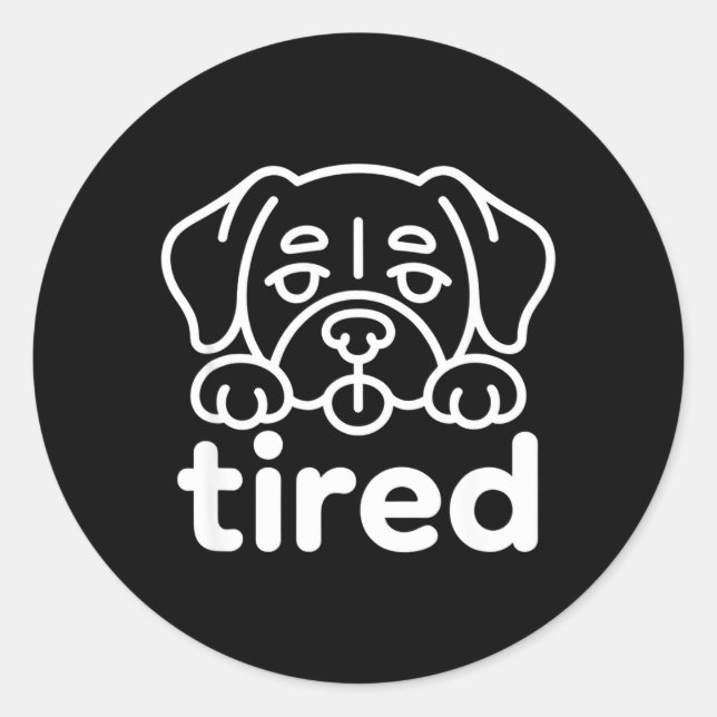 Adesivo Redondo design de cachorro cansado fofo (Frente)