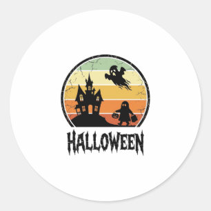 Adesivo Redondo Design de Camisa Vintage Halloween Casa Assombrada