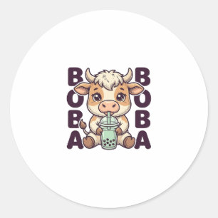 Adesivo Redondo Design de camiseta vintage de chá de boba de vaca