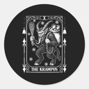 Adesivo Redondo Design de Carta de Tarot Krampus Temporada de Nata