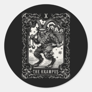 Adesivo Redondo Design de Carta de Tarot Krampus Temporada de Nata