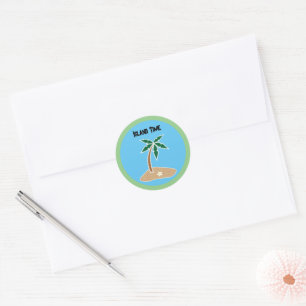 Adesivo Redondo Design de Cartoon da Ilha Tropical Palm Tree Getaw