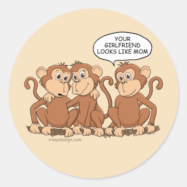 Adesivo Redondo Design de Cartoon Macaco Engraçado (Frente)
