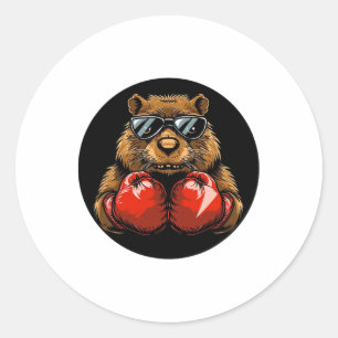 Adesivo Redondo Design de castor de boxe legal para um estilo de n